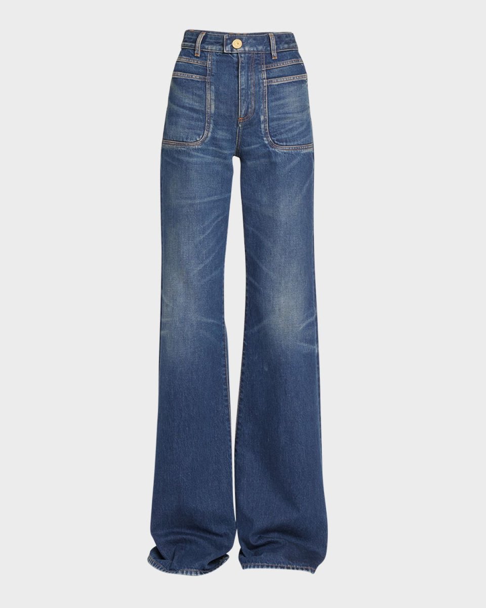 High-Rise Denim Flare Pants